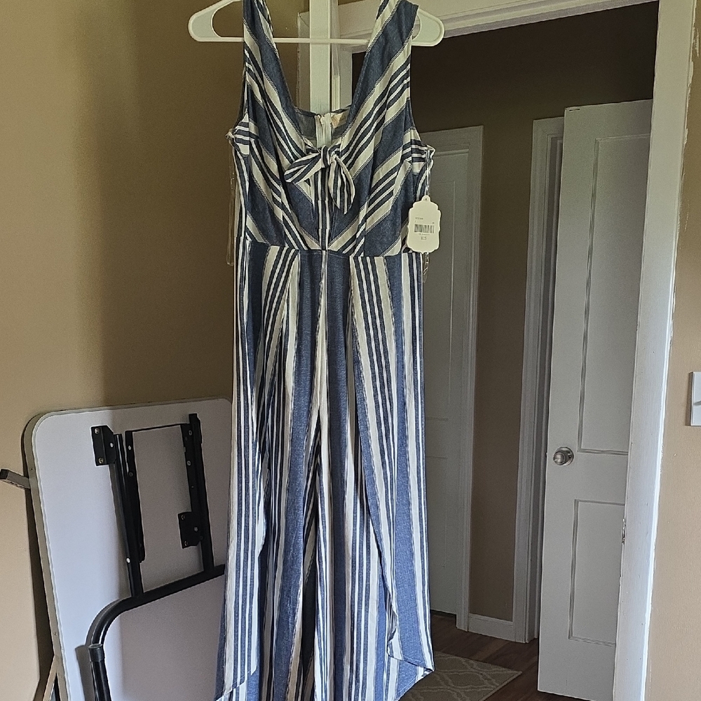 Universal Thread Blue and White Striped Jumpsuit with Palazzo Legs